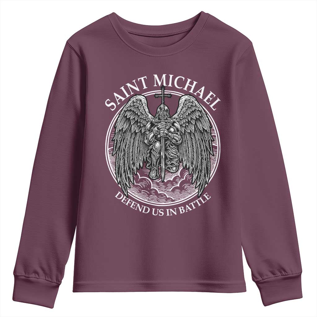 Saint Michael The Archangel Youth Sweatshirt Defend Us In Battle Christian Faith TS12 Maroon Print Your Wear