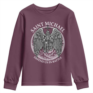 Saint Michael The Archangel Youth Sweatshirt Defend Us In Battle Christian Faith TS12 Maroon Print Your Wear