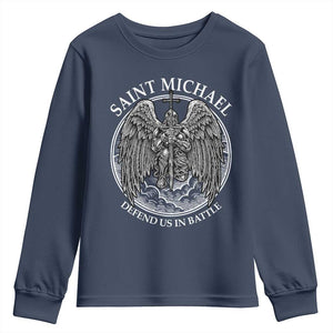 Saint Michael The Archangel Youth Sweatshirt Defend Us In Battle Christian Faith TS12 Navy Print Your Wear