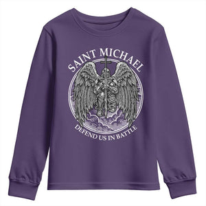 Saint Michael The Archangel Youth Sweatshirt Defend Us In Battle Christian Faith TS12 Purple Print Your Wear