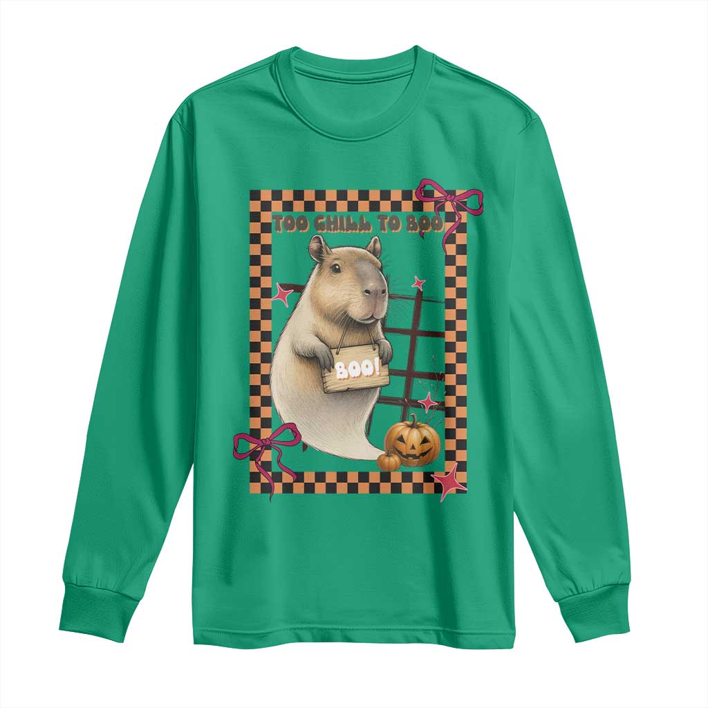 Halloween Capybara Long Sleeve Shirt Funny Too Chill To Boo TS12 Irish Green Print Your Wear