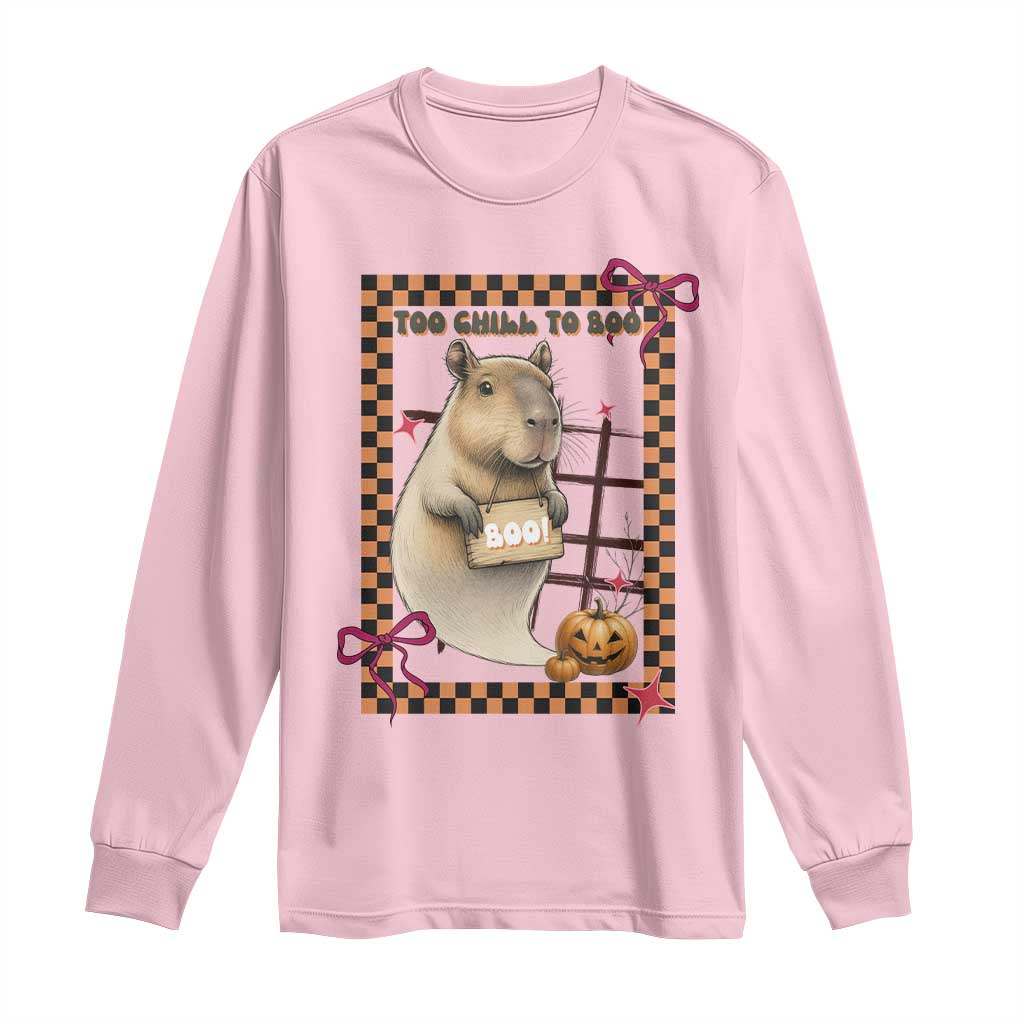 Halloween Capybara Long Sleeve Shirt Funny Too Chill To Boo TS12 Light Pink Print Your Wear