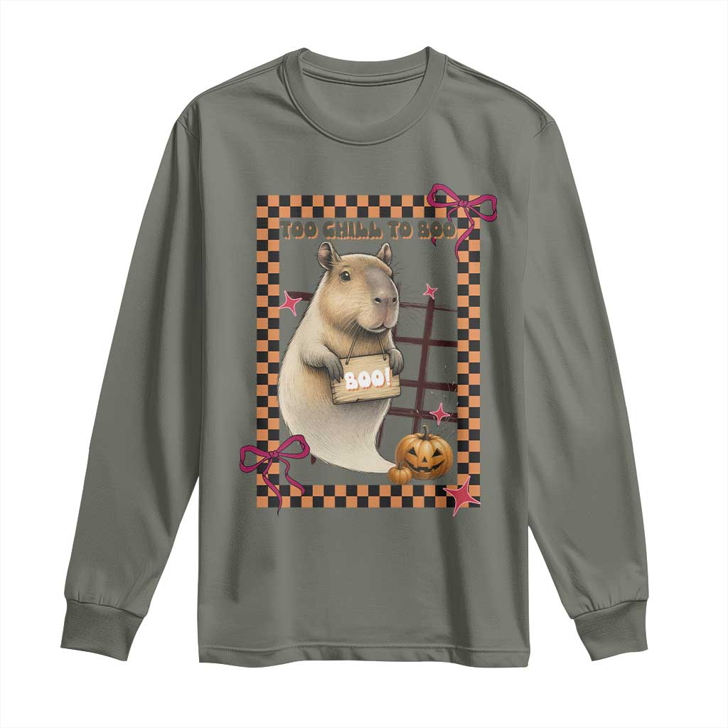 Halloween Capybara Long Sleeve Shirt Funny Too Chill To Boo TS12 Military Green Print Your Wear