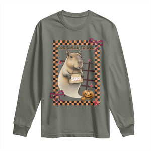 Halloween Capybara Long Sleeve Shirt Funny Too Chill To Boo TS12 Military Green Print Your Wear