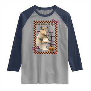 Halloween Capybara Raglan Shirt Funny Too Chill To Boo TS12 Sport Gray Navy Print Your Wear