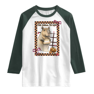 Halloween Capybara Raglan Shirt Funny Too Chill To Boo TS12 White Dark Forest Green Print Your Wear