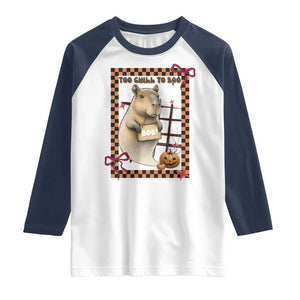 Halloween Capybara Raglan Shirt Funny Too Chill To Boo TS12 White Navy Print Your Wear