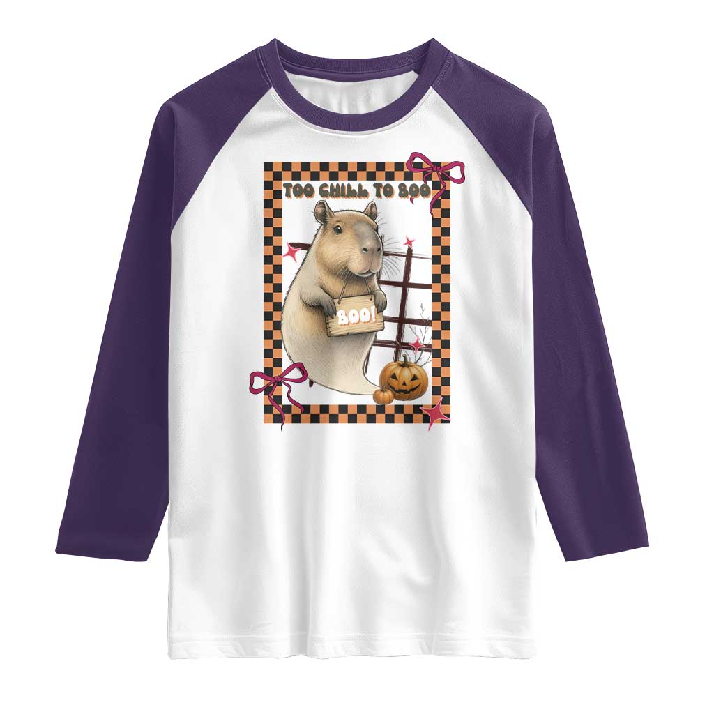 Halloween Capybara Raglan Shirt Funny Too Chill To Boo TS12 White Purple Print Your Wear
