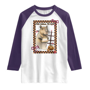 Halloween Capybara Raglan Shirt Funny Too Chill To Boo TS12 White Purple Print Your Wear