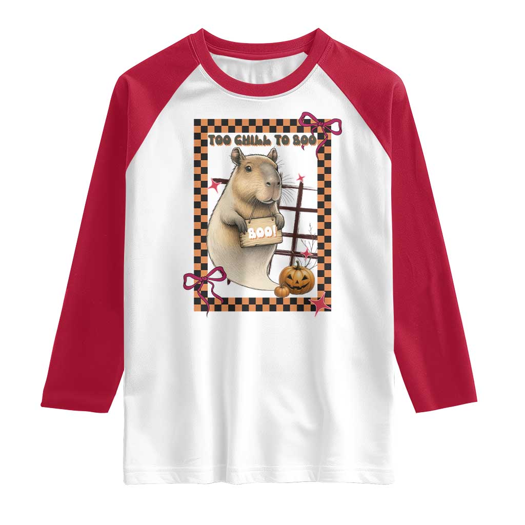 Halloween Capybara Raglan Shirt Funny Too Chill To Boo TS12 White Red Print Your Wear
