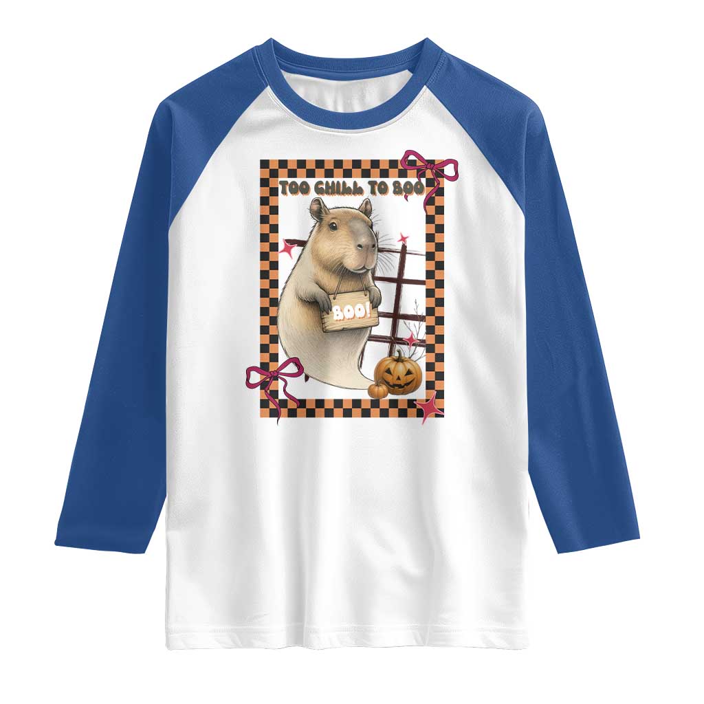 Halloween Capybara Raglan Shirt Funny Too Chill To Boo TS12 White Royal Print Your Wear