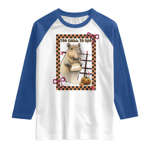 Halloween Capybara Raglan Shirt Funny Too Chill To Boo TS12 White Royal Print Your Wear