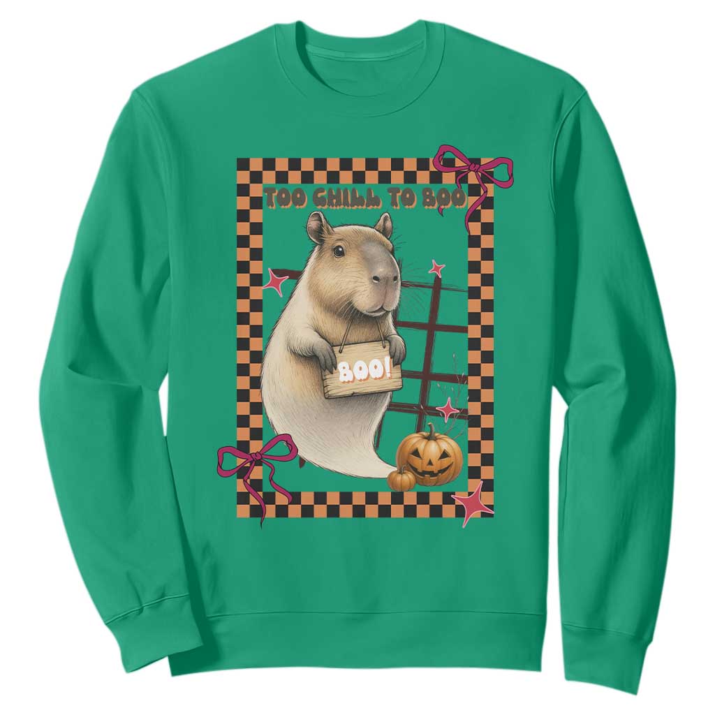 Halloween Capybara Sweatshirt Funny Too Chill To Boo TS12 Irish Green Print Your Wear