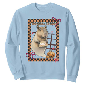 Halloween Capybara Sweatshirt Funny Too Chill To Boo TS12 Light Blue Print Your Wear
