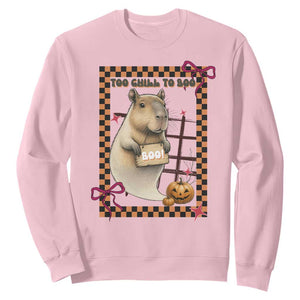 Halloween Capybara Sweatshirt Funny Too Chill To Boo TS12 Light Pink Print Your Wear
