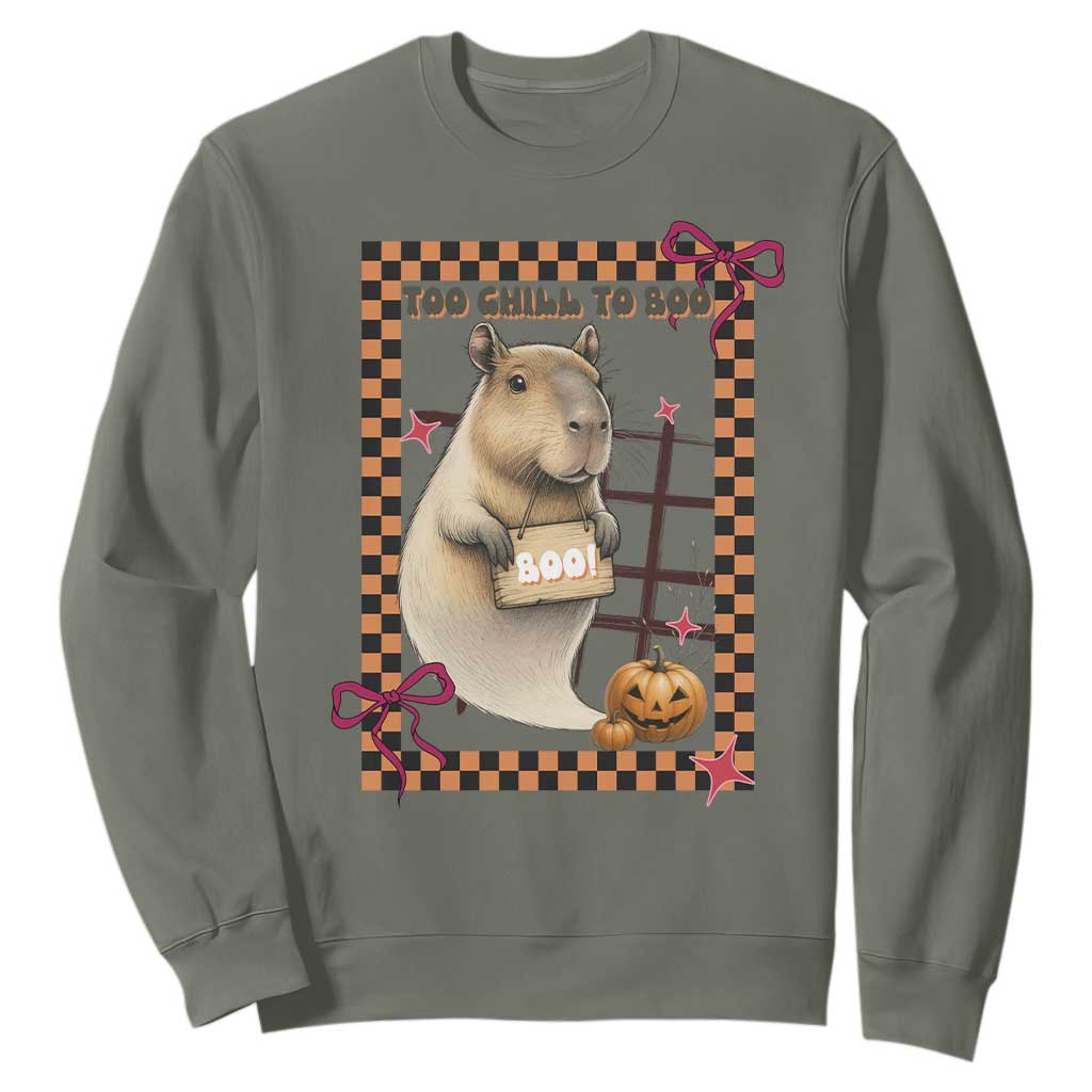Halloween Capybara Sweatshirt Funny Too Chill To Boo TS12 Military Green Print Your Wear