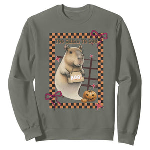 Halloween Capybara Sweatshirt Funny Too Chill To Boo TS12 Military Green Print Your Wear
