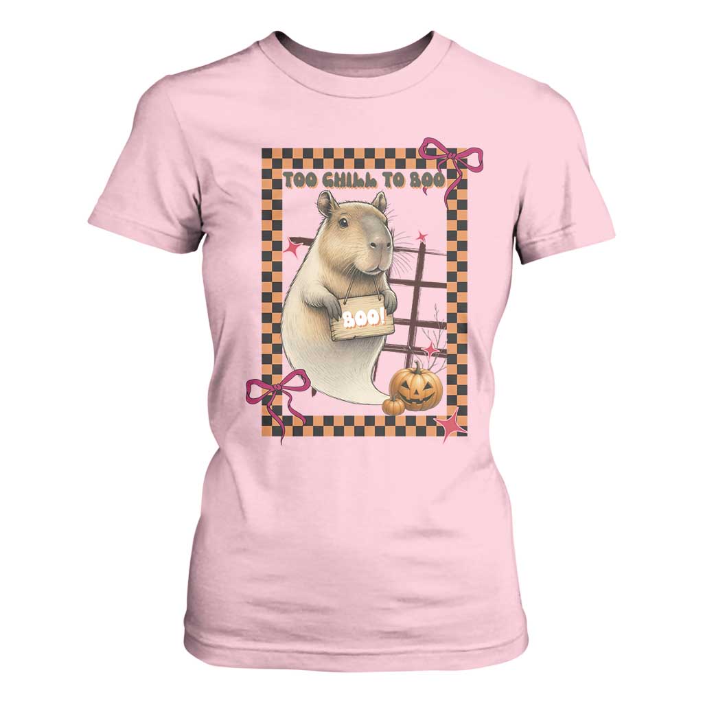 Halloween Capybara T Shirt For Women Funny Too Chill To Boo TS12 Light Pink Print Your Wear