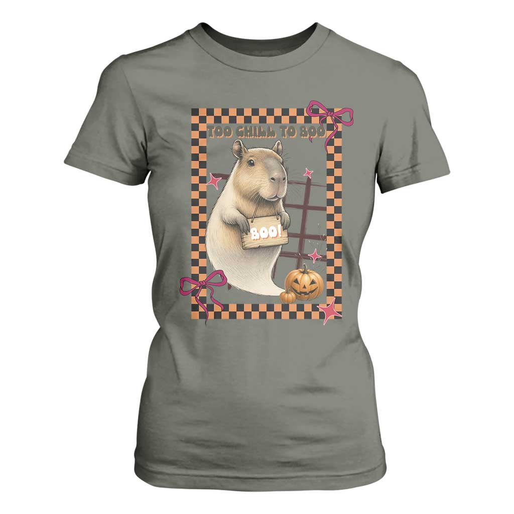 Halloween Capybara T Shirt For Women Funny Too Chill To Boo TS12 Military Green Print Your Wear