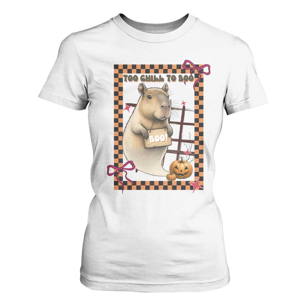 Halloween Capybara T Shirt For Women Funny Too Chill To Boo TS12 White Print Your Wear