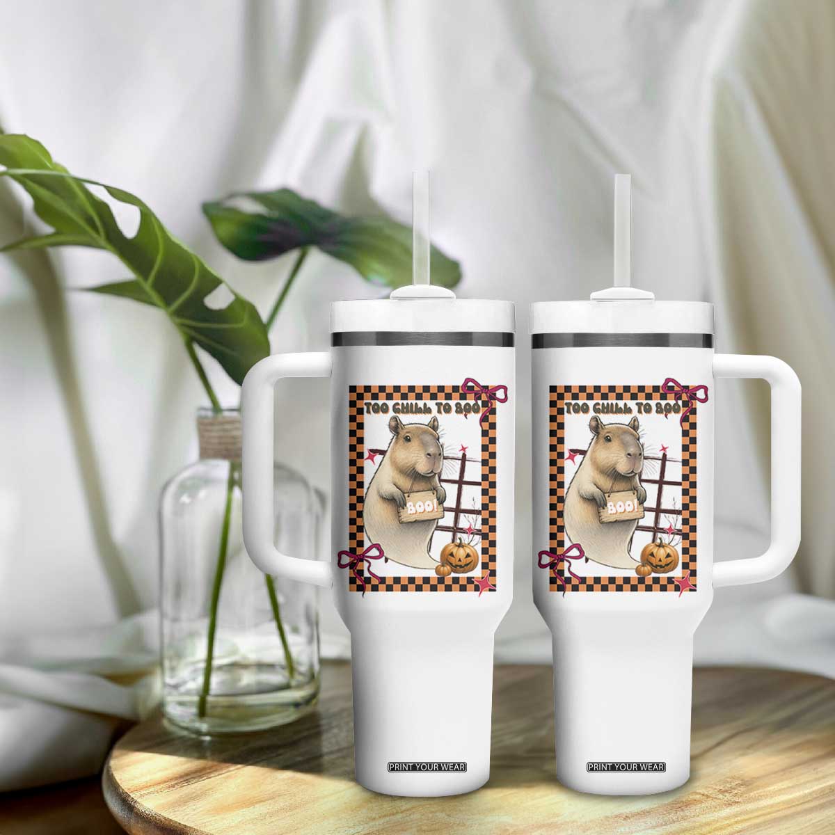 Halloween Capybara Tumbler With Handle Funny Too Chill To Boo TS12 Print Your Wear