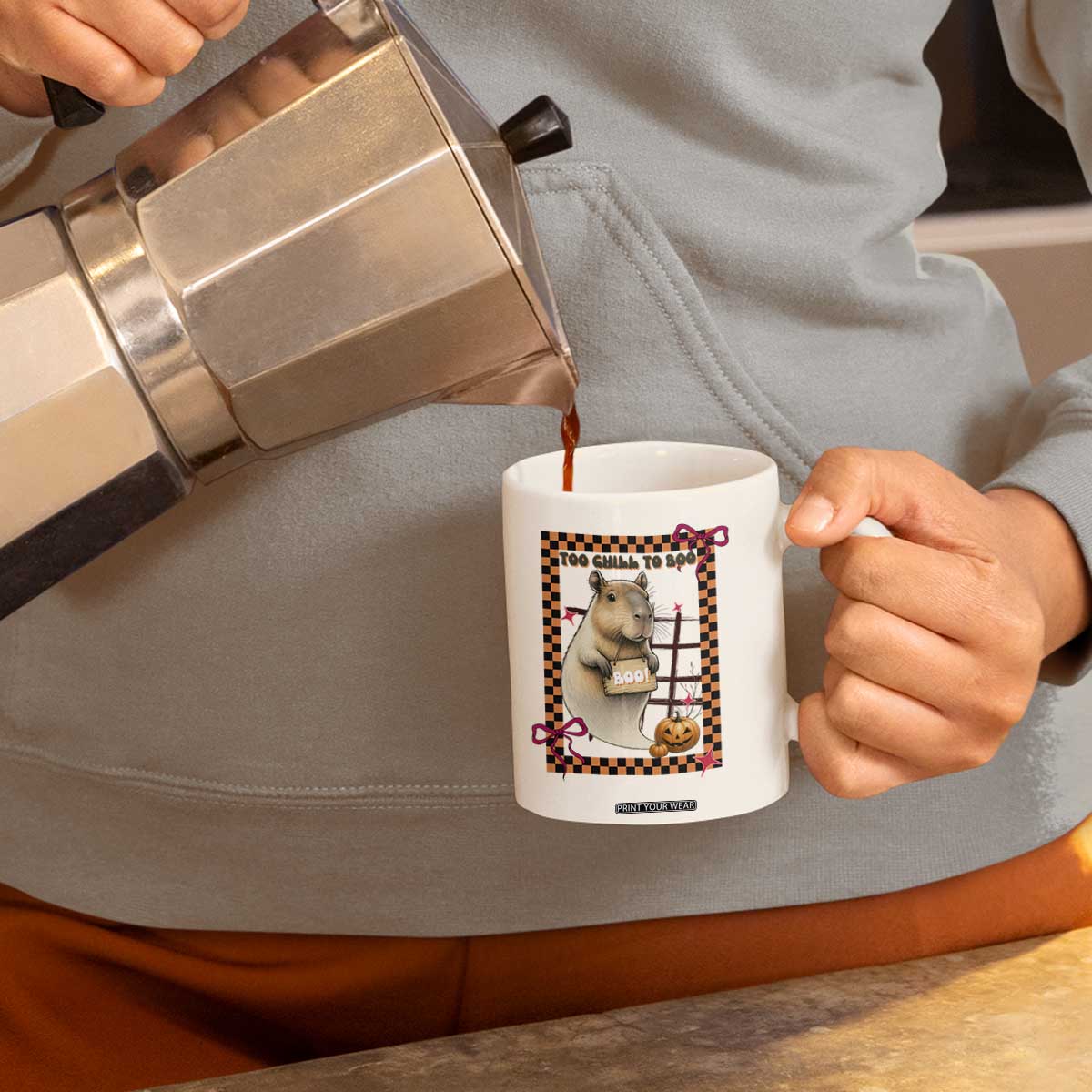 Halloween Capybara Coffee Mug Funny Too Chill To Boo TS12 Print Your Wear