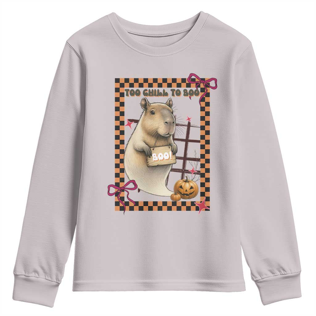 Halloween Capybara Youth Sweatshirt Funny Too Chill To Boo TS12 Ice Gray Print Your Wear