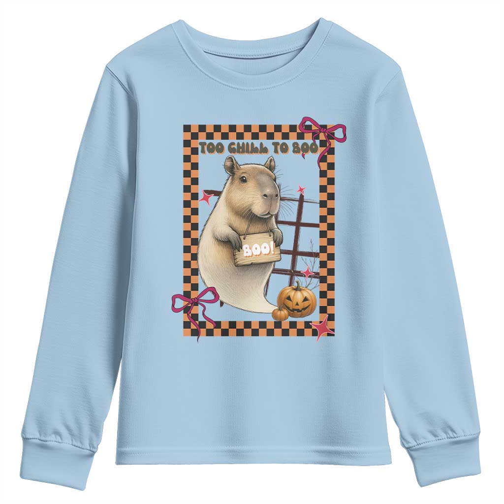 Halloween Capybara Youth Sweatshirt Funny Too Chill To Boo TS12 Light Blue Print Your Wear
