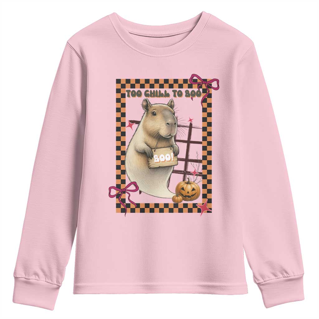 Halloween Capybara Youth Sweatshirt Funny Too Chill To Boo TS12 Light Pink Print Your Wear