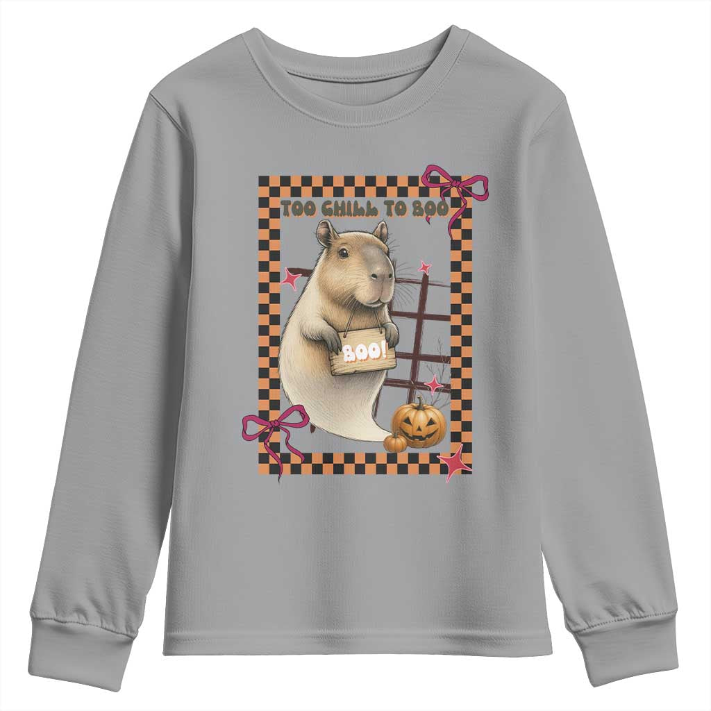 Halloween Capybara Youth Sweatshirt Funny Too Chill To Boo TS12 Sport Gray Print Your Wear