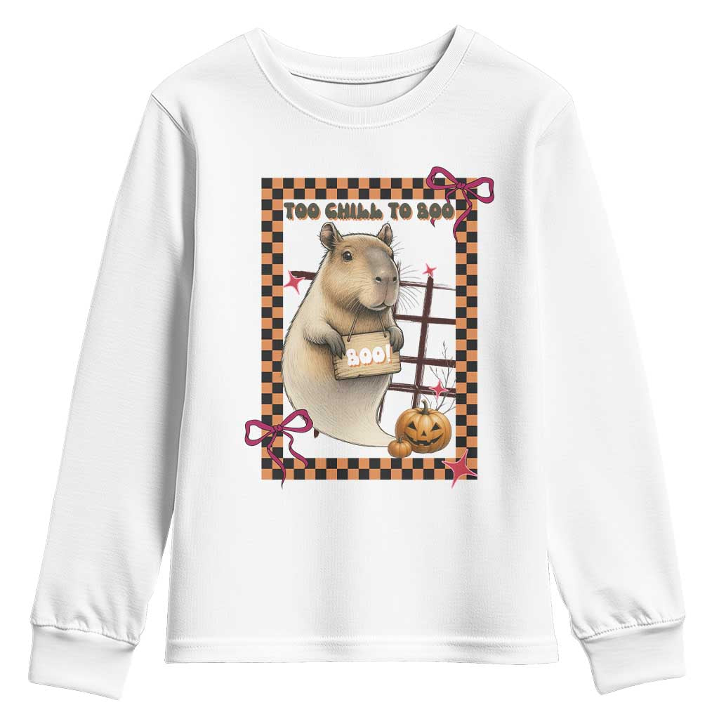 Halloween Capybara Youth Sweatshirt Funny Too Chill To Boo TS12 White Print Your Wear