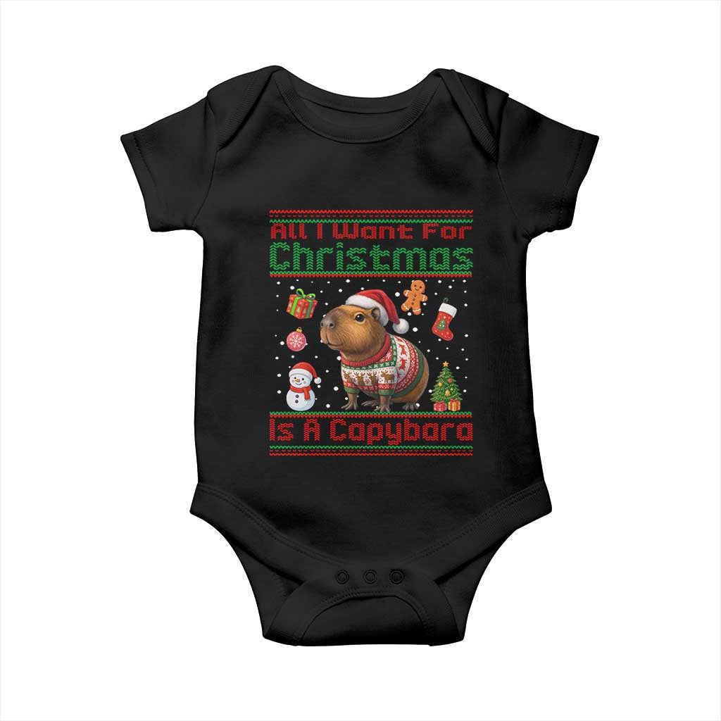 Funny Xmas Baby Onesie All I Want For Christmas Is A Capybara TS12 Black Print Your Wear