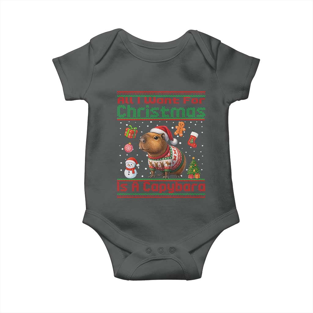 Funny Xmas Baby Onesie All I Want For Christmas Is A Capybara TS12 Dark Heather Print Your Wear