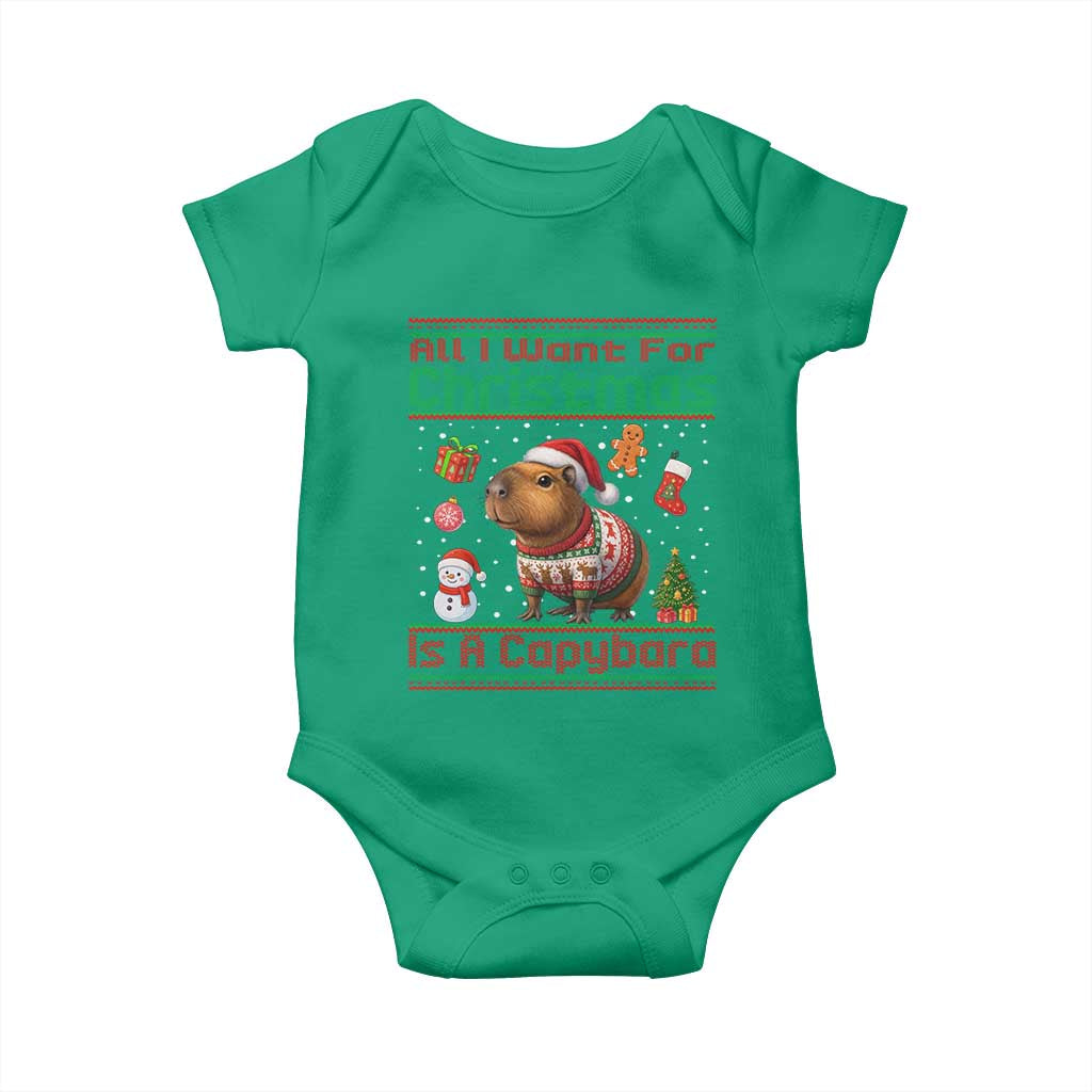 Funny Xmas Baby Onesie All I Want For Christmas Is A Capybara TS12 Irish Green Print Your Wear