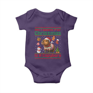 Funny Xmas Baby Onesie All I Want For Christmas Is A Capybara TS12 Purple Print Your Wear