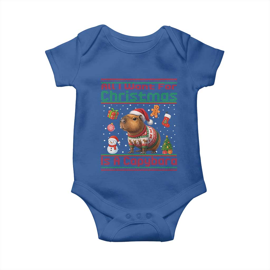 Funny Xmas Baby Onesie All I Want For Christmas Is A Capybara TS12 Royal Blue Print Your Wear
