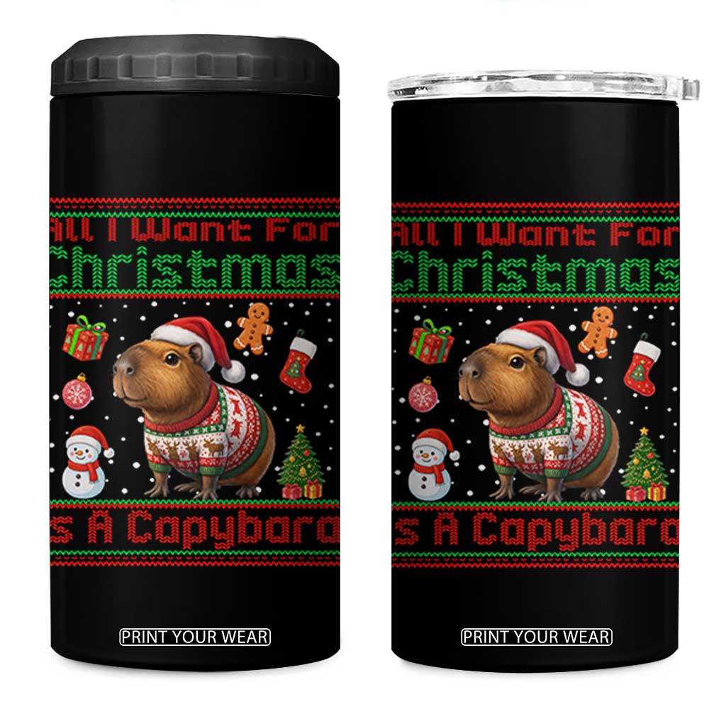 Funny Xmas 4 in 1 Can Cooler Tumbler All I Want For Christmas Is A Capybara TS12 One Size: 16 oz Black Print Your Wear