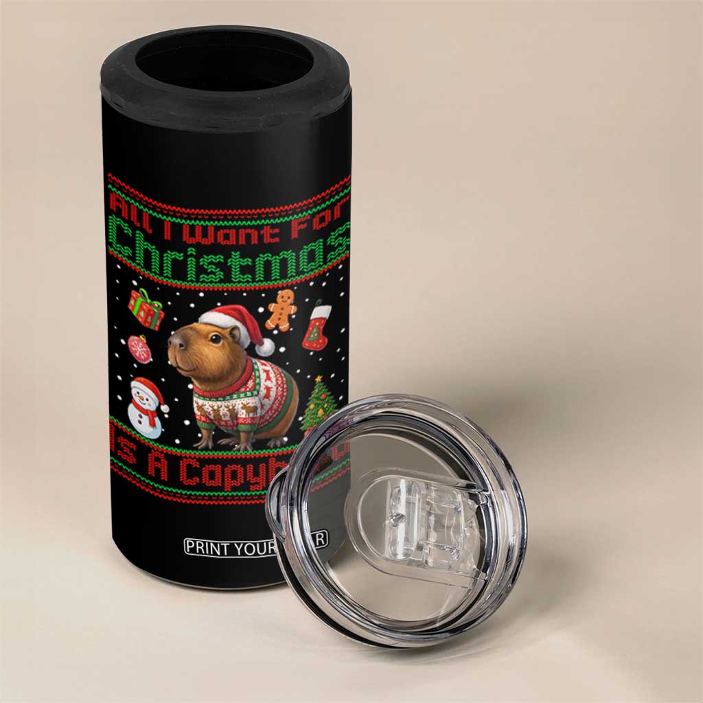 Funny Xmas 4 in 1 Can Cooler Tumbler All I Want For Christmas Is A Capybara TS12 Print Your Wear