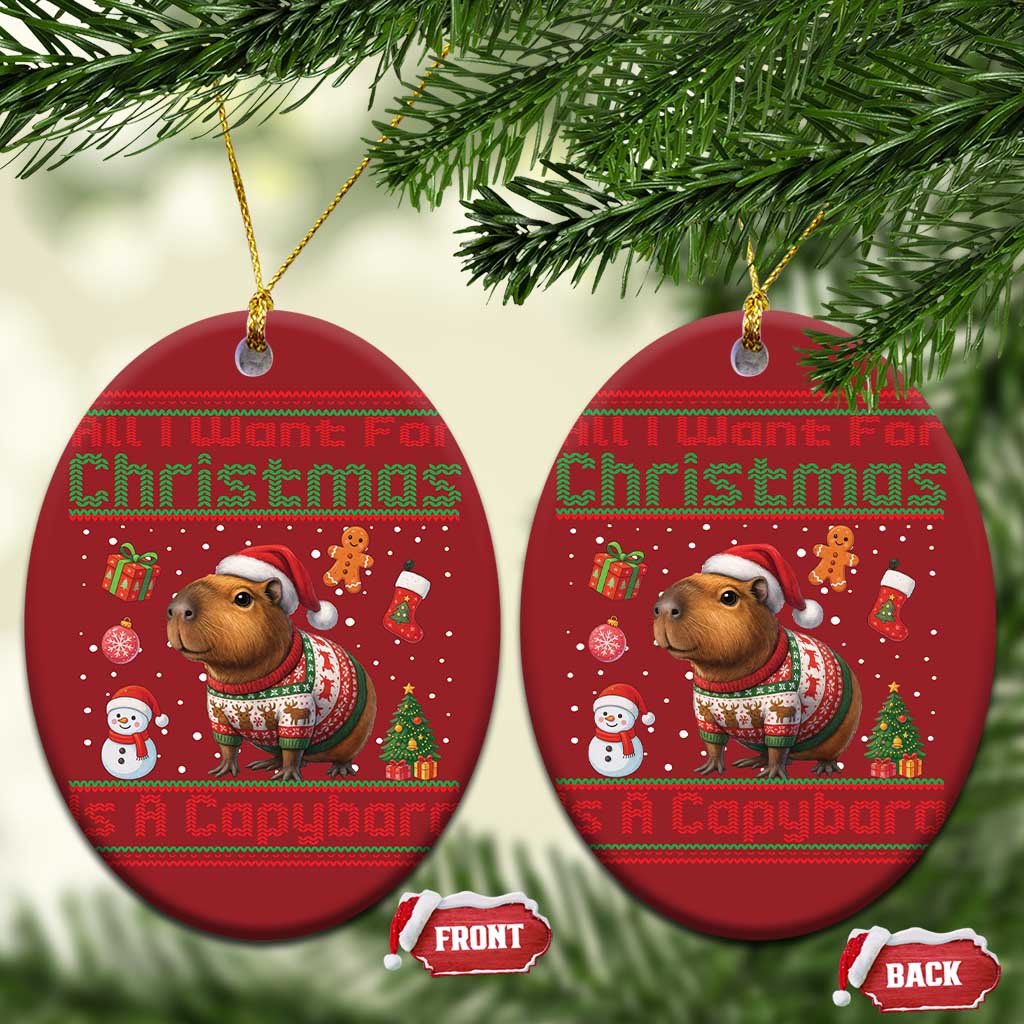 Funny Xmas Christmas Ornament All I Want For Christmas Is A Capybara TS12 Oval Red Print Your Wear
