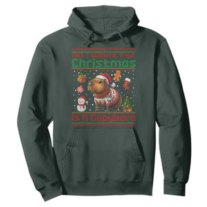 Funny Xmas Hoodie All I Want For Christmas Is A Capybara TS12 Dark Forest Green Print Your Wear