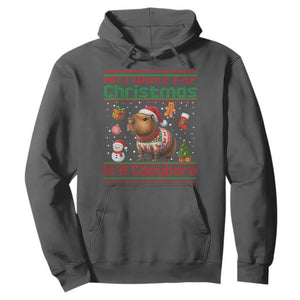 Funny Xmas Hoodie All I Want For Christmas Is A Capybara TS12 Dark Heather Print Your Wear