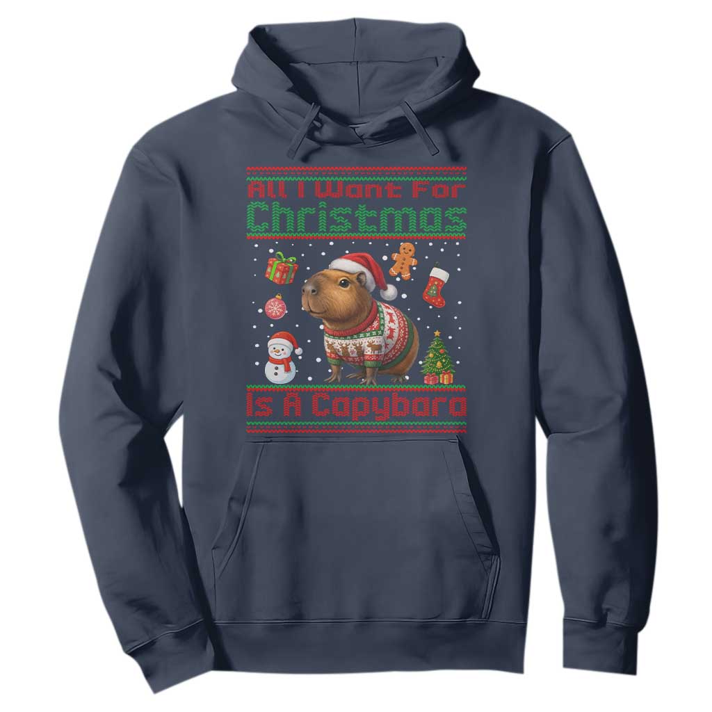 Funny Xmas Hoodie All I Want For Christmas Is A Capybara TS12 Navy Print Your Wear