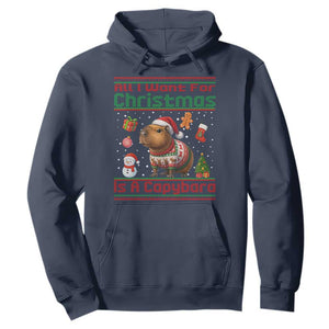 Funny Xmas Hoodie All I Want For Christmas Is A Capybara TS12 Navy Print Your Wear