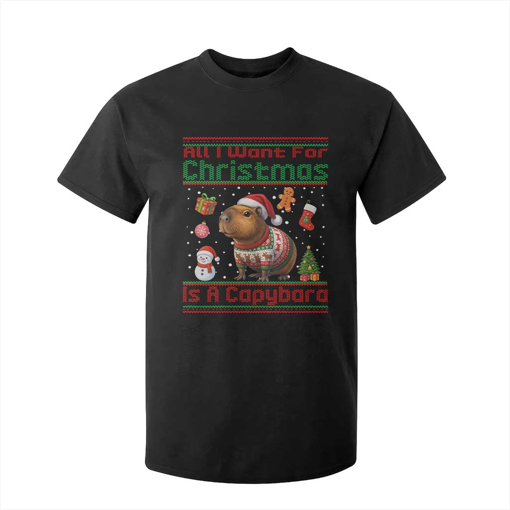 Funny Xmas T Shirt For Kid All I Want For Christmas Is A Capybara TS12 Black Print Your Wear