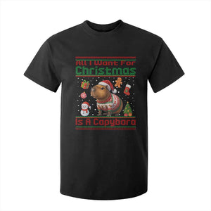 Funny Xmas T Shirt For Kid All I Want For Christmas Is A Capybara TS12 Black Print Your Wear