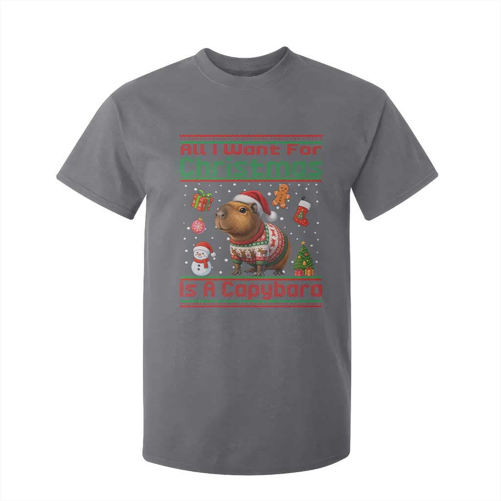 Funny Xmas T Shirt For Kid All I Want For Christmas Is A Capybara TS12 Charcoal Print Your Wear