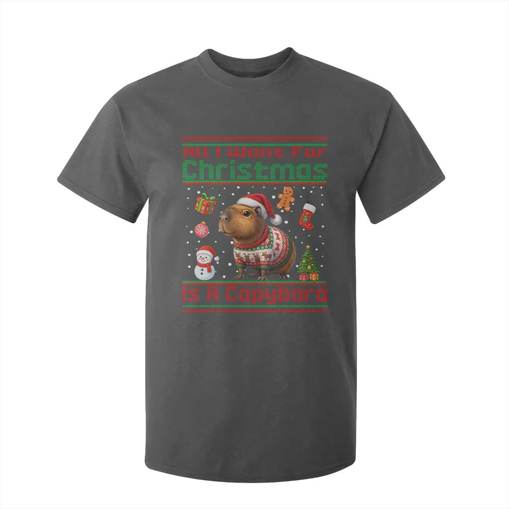 Funny Xmas T Shirt For Kid All I Want For Christmas Is A Capybara TS12 Dark Heather Print Your Wear