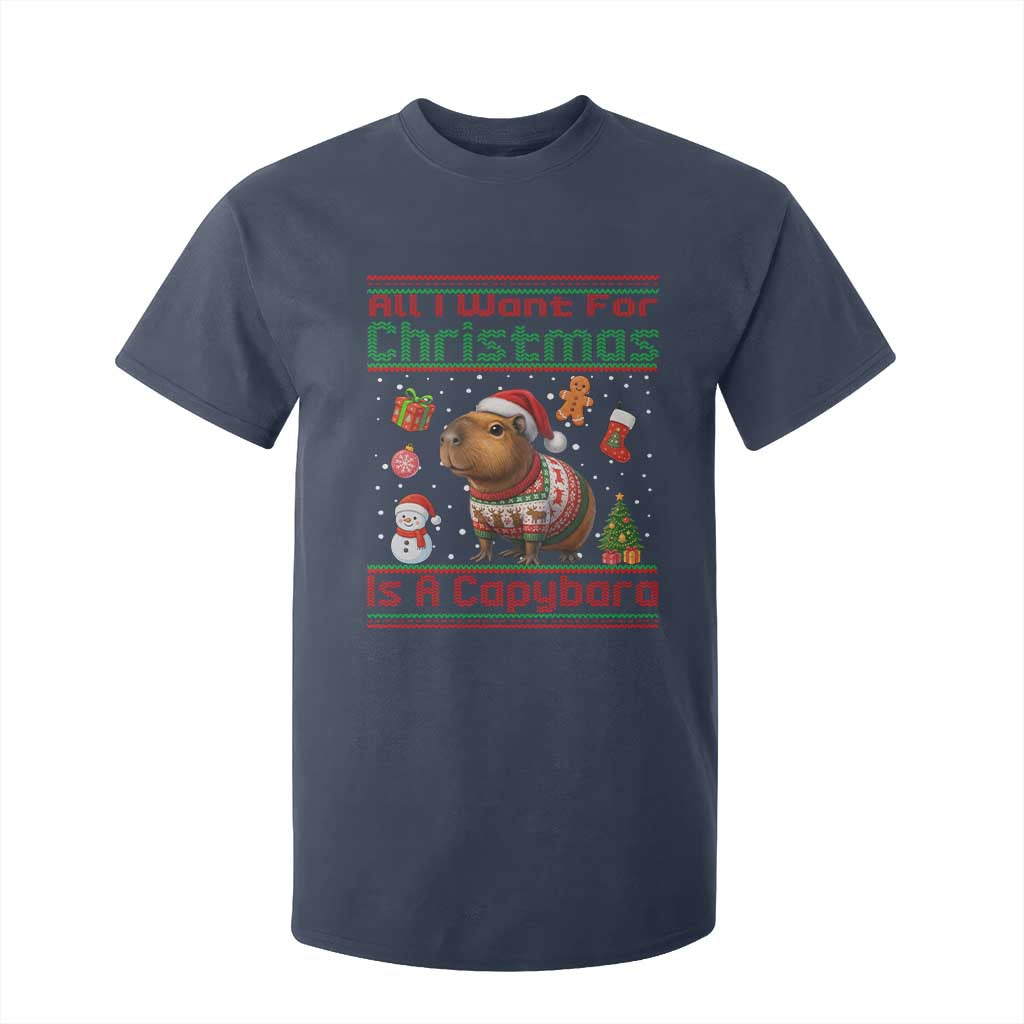 Funny Xmas T Shirt For Kid All I Want For Christmas Is A Capybara TS12 Navy Print Your Wear