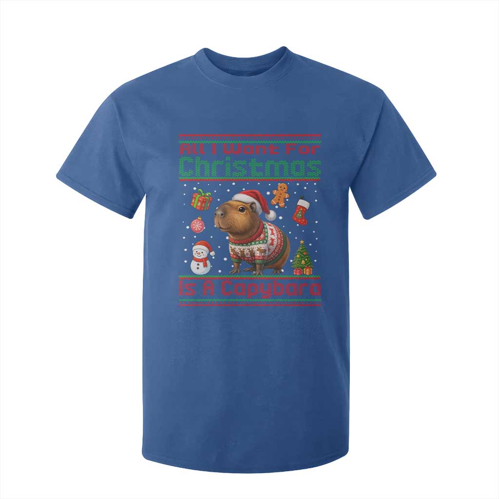 Funny Xmas T Shirt For Kid All I Want For Christmas Is A Capybara TS12 Royal Blue Print Your Wear