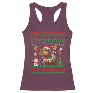 Funny Xmas Racerback Tank Top All I Want For Christmas Is A Capybara TS12 Maroon Print Your Wear